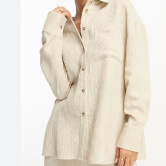 Asos Edition Women's Linen Blend Button Up Textured Shirt Sz 6 Beach Casual - Picture 2 of 8